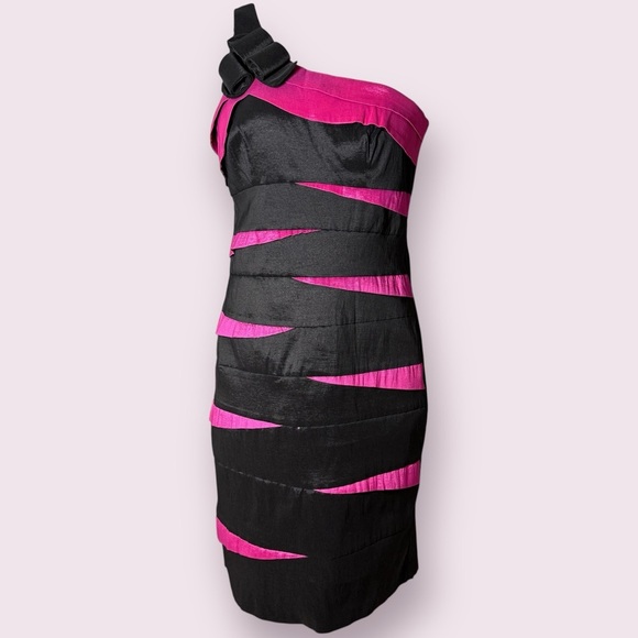 Scarlett Nite Black Pink One Shoulder Bandage Bodycon Midi Dress Size 6 Party - Picture 2 of 11